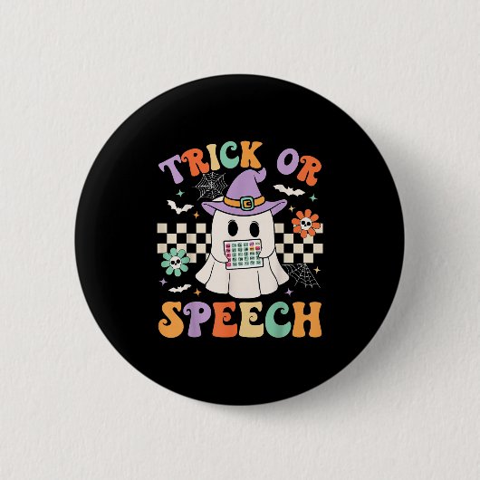 Trick Or Speech Halloween Slp Retro Speech Therapy 缶バッジ (正面)