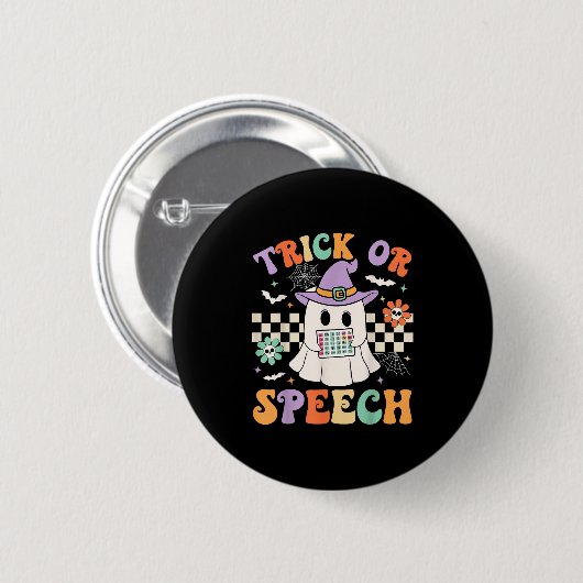 Trick Or Speech Halloween Slp Retro Speech Therapy 缶バッジ (正面&裏面)