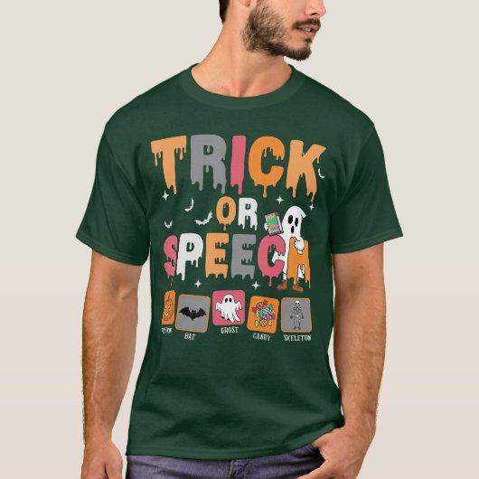 Trick or Speech Halloween SLP Speech Language Path Tシャツ (正面)