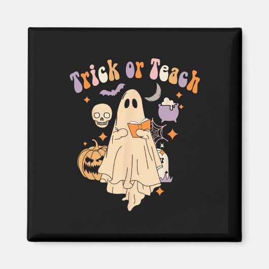 Trick Or Teach Groovy Teacher Halloween Retro Flor マグネット (正面)