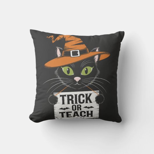 Trick or Teach Halloween Cat - Funny Teacher クッション (正面)