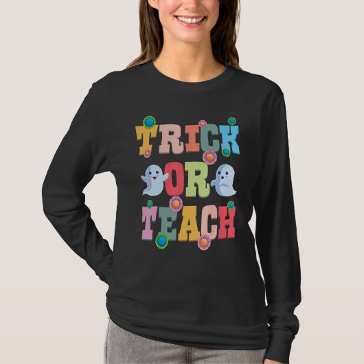 Trick Or Teach Halloween Teacher Cute Ghost Retro Tシャツ (正面)