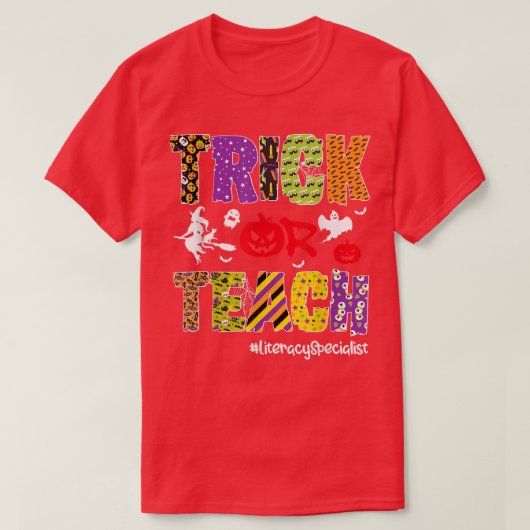 Trick Or Teach Literacy Specialist Halloween Skele Tシャツ (デザイン正面)