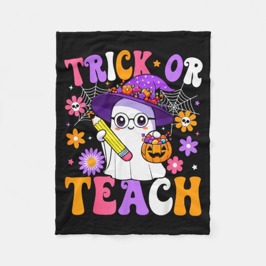 Trick Or Teach Teacher Ghost Teaching Fun Hallowee フリースブランケット (正面)
