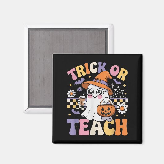 Trick Or Teach Teacher Groovy Ghost Funny Hallowee マグネット (正面/裏面)
