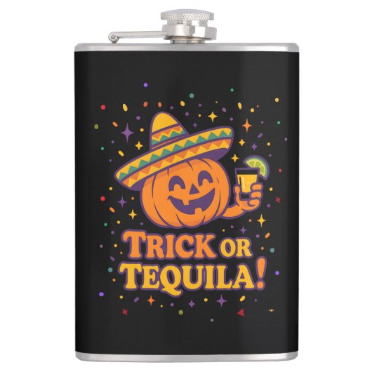 Trick or Tequila – Funny Halloween Pumpkin Party F フラスク (正面)
