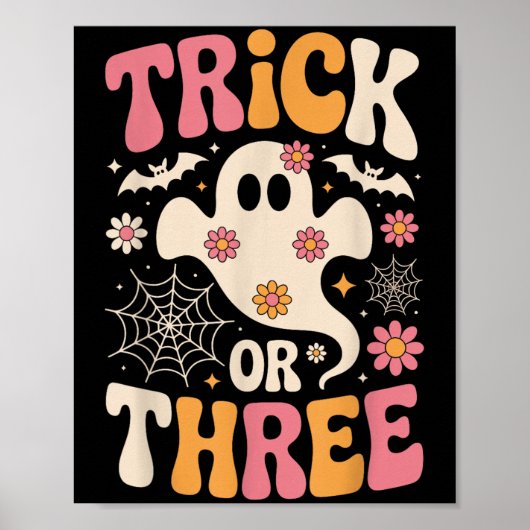 Trick Or Three 3 Years Old Birthday Groovy Ghost H ポスター (正面)