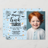 Trick or Three Blue Halloween Cute Ghost 招待状 (正面/裏面)