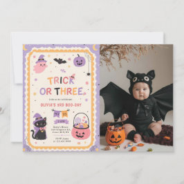 Trick Or Three Halloween Ghost 3rd Birthday Photo 招待状