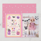 Trick Or Three Halloween Ghost 3rd Birthday Photo 招待状 (正面/裏面)