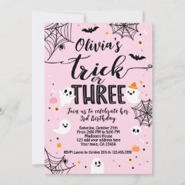 Trick or Three Pink Halloween Cute Ghost 招待状