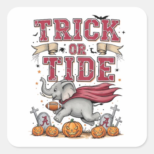 Trick or Tide Alabama ハロウィンステッカー – ビンテージ スクエアシール (正面)