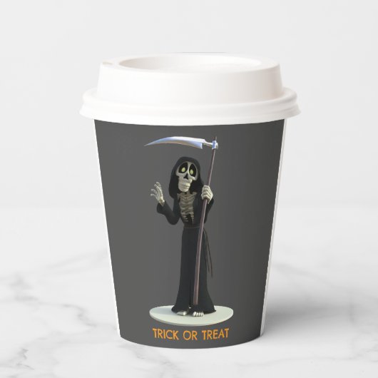 Trick or Treat. Cartoon Grim Reaper 紙コップ (裏面)