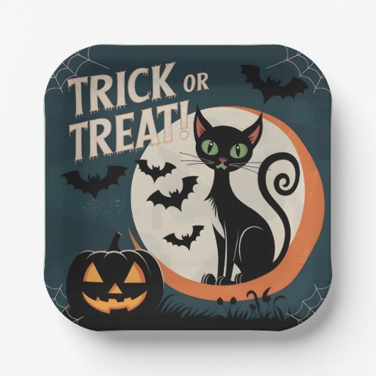 Trick or treat chat noir ペーパープレート (正面)