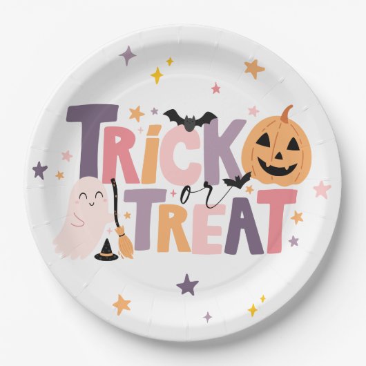 Trick or Treat Cute Halloween Balloon Decor ペーパープレート (正面)