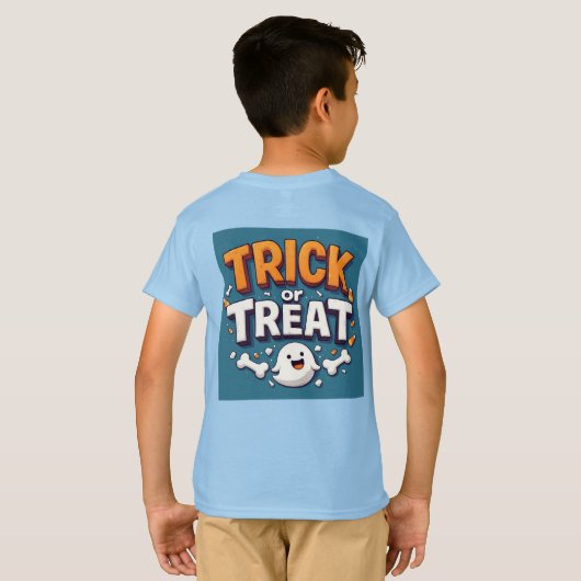 Trick Or Treat Halloween Cartoon Ghost Tシャツ (裏面フル)