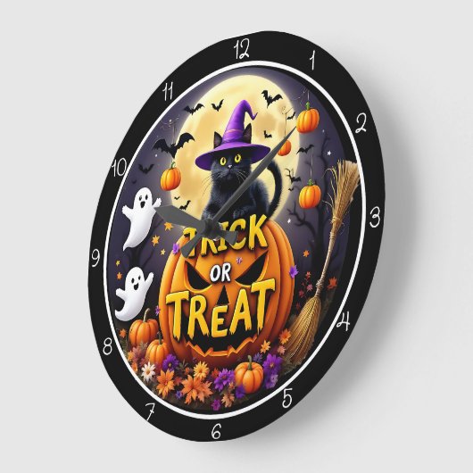 Trick or Treat Halloween Cat ラージ壁時計 (傾斜)