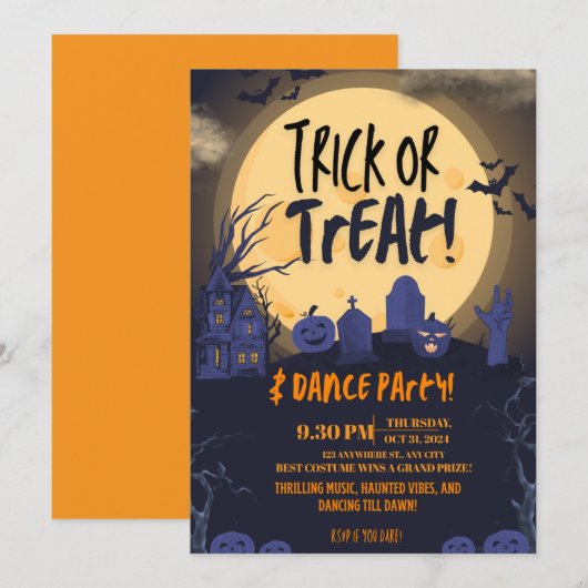 Trick or Treat Halloween Dance Party Invitation🎃 招待状 (正面/裏面)