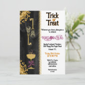 Trick or Treat Halloween Gold Glitter Skulls 招待状 (スタンド正面)