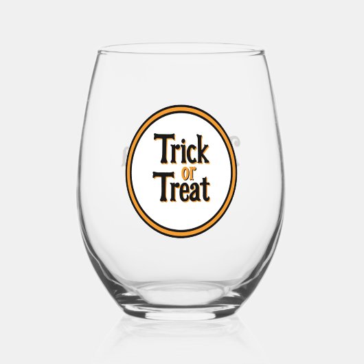 Trick or Treat Halloween Personalized Party Favor ステムなしワイングラス (正面)