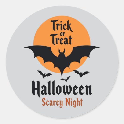 Trick or Treat Halloween Scary Night Bat ラウンドシール (正面)
