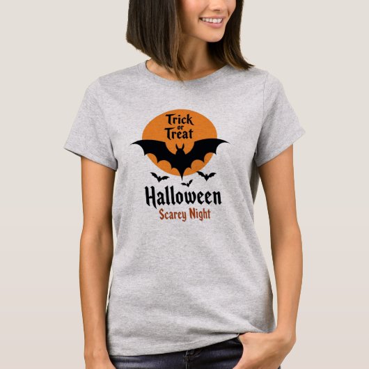 Trick or Treat Halloween Scary Night Bat Tシャツ (正面)