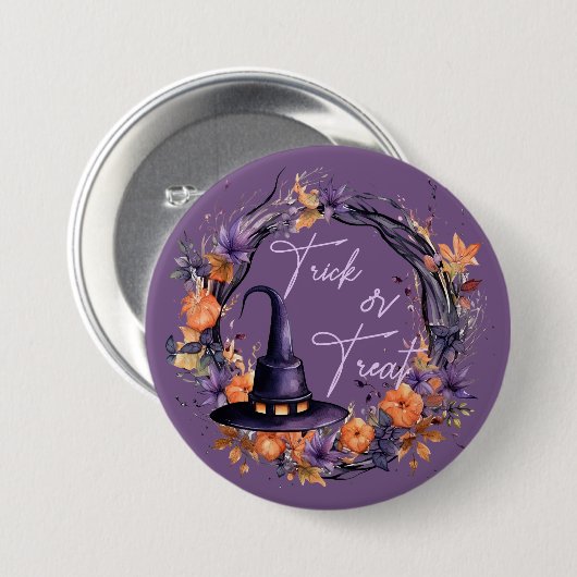 Trick Or Treat Halloween Witch Hat Button 缶バッジ (正面&裏面)