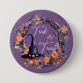 Trick Or Treat Halloween Witch Hat Button 缶バッジ (正面)