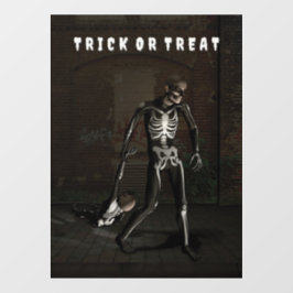 Trick or Treat. Man dressed as skeleton ウィンドウサイン