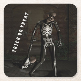 Trick or Treat. Man dressed as skeleton スクエアペーパーコースター