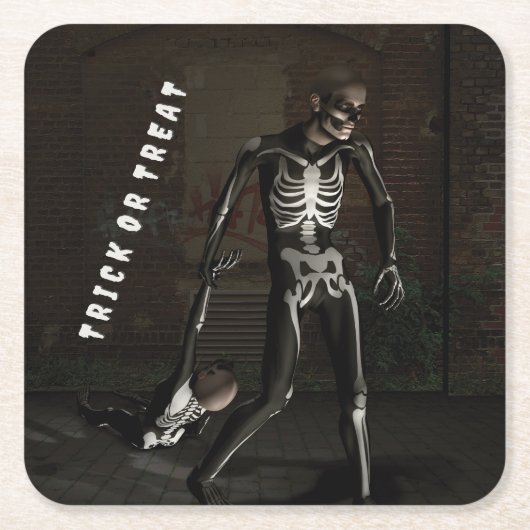 Trick or Treat. Man dressed as skeleton スクエアペーパーコースター (正面)