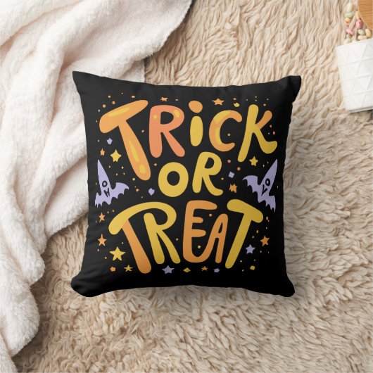 Trick or Treat Modern Halloween Writing クッション (ブランケット)
