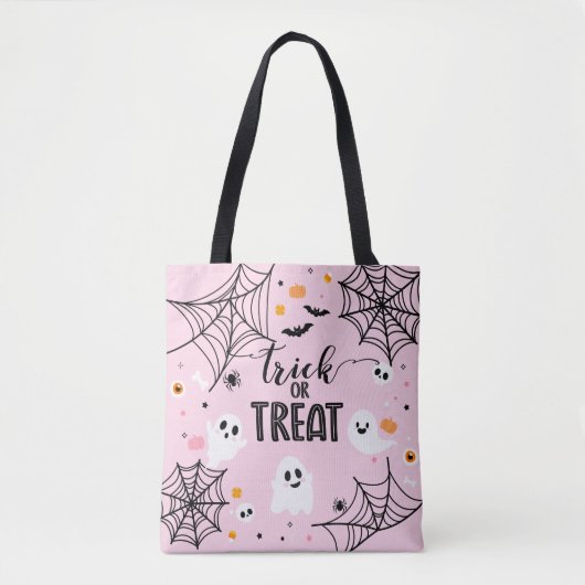 Trick or Treat Pink Halloween トートバッグ (正面)