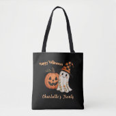 Trick or Treat Pumpkin Ghost Halloween トートバッグ (正面)