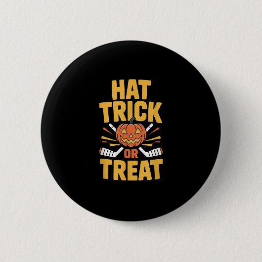 Trick Or Treat Pumpkin Halloween Ice Hockey  缶バッジ (正面)