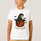 Trick or Treat Pumpkin Witch Hat Halloween Design Tシャツ (正面)