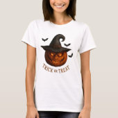 Trick or Treat Pumpkin Witch Hat Halloween Design Tシャツ (正面)
