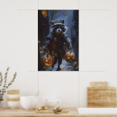 Trick or Treat Raccoon with Jack-o'-Lanterns ポスター (キッチン)