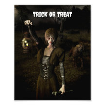 Trick or Treat. Thin female carrying lamp