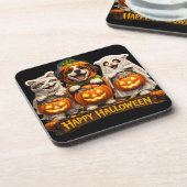 Trick or treat trio whimsical happy Halloween Squa コースター (左側)