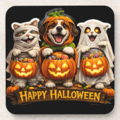 Trick or treat trio whimsical happy Halloween Squa コースター (正面)