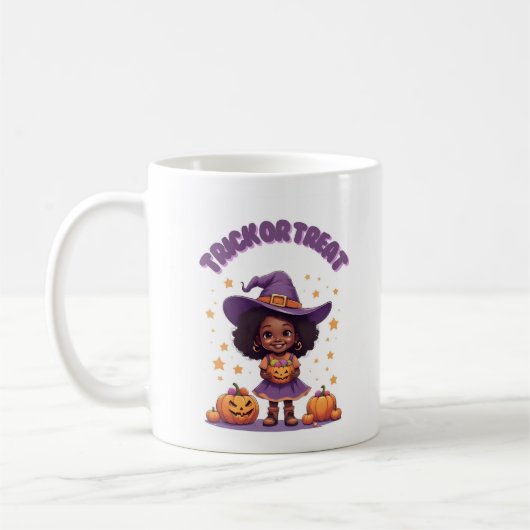 Trick or Treat Witch Girl Mug – Cute Pumpkin Hallo コーヒーマグカップ (左)