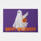 Trick Or Treating Ghost With Pumpkin Candy Bucket ドアマット (正面)