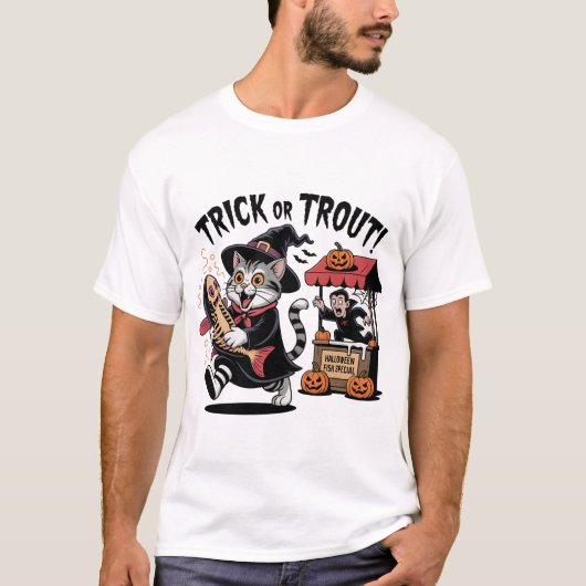 Trick or Trout! Funny Witch Cat Tee Tシャツ (正面)