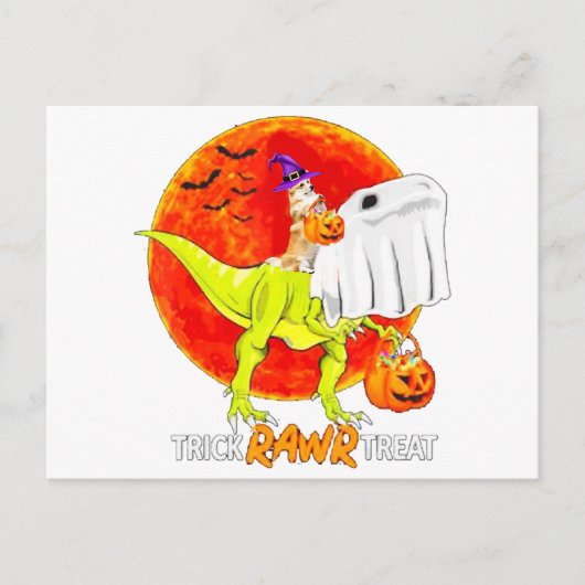 Trick Rawr Treat Halloween Corgi T Rex Dinosaur ポストカード (正面)
