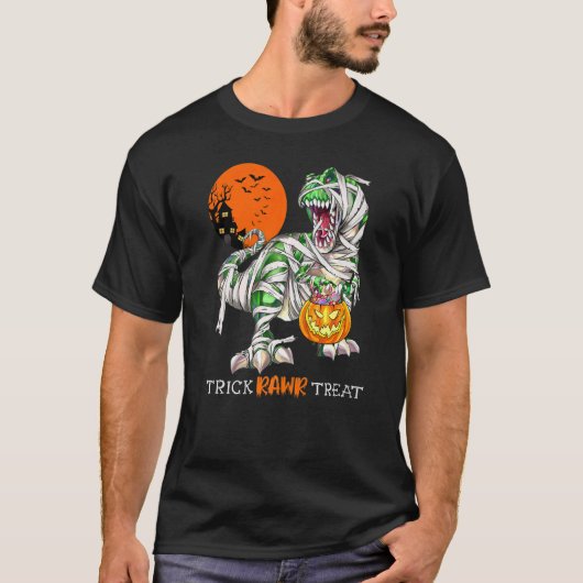 Trick Rawr Treat Mummy Dinosaur Rex Halloween Pump Tシャツ (正面)