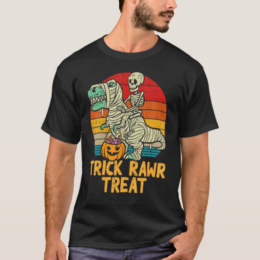 Trick Rawr Treat Skeleton Dino Toddler Boys Hallow Tシャツ (正面)