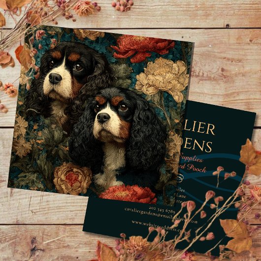Tricolor Cavalier King Charles Spaniels CKCS Dogs スクエア名刺