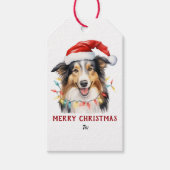 Tricolor Collie Dog Santa Hat Christmas ギフトタグ (正面)