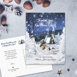 Tricolor Collie & Lambs in Snowy Night – 休日 ポストカード